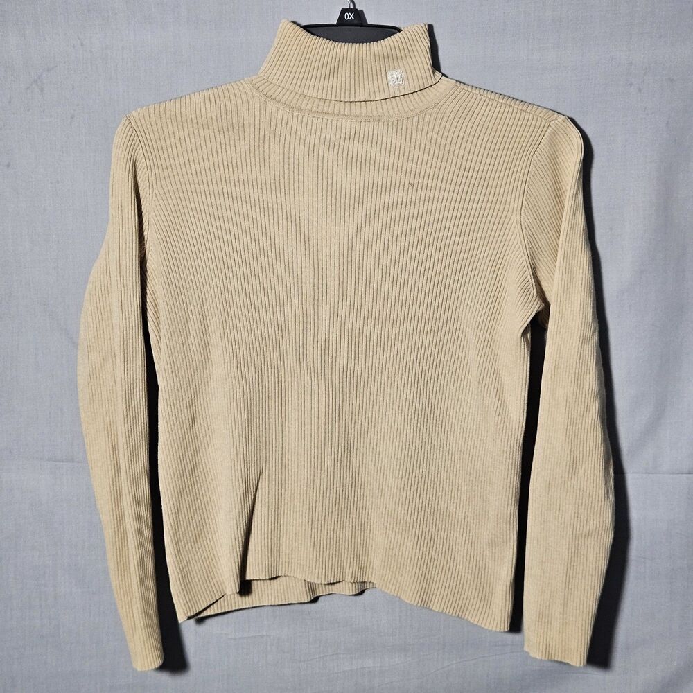VTG Lauren Ralph Lauren Sweater Turtleneck Womens Medium Tan Ribbed Knit LRL